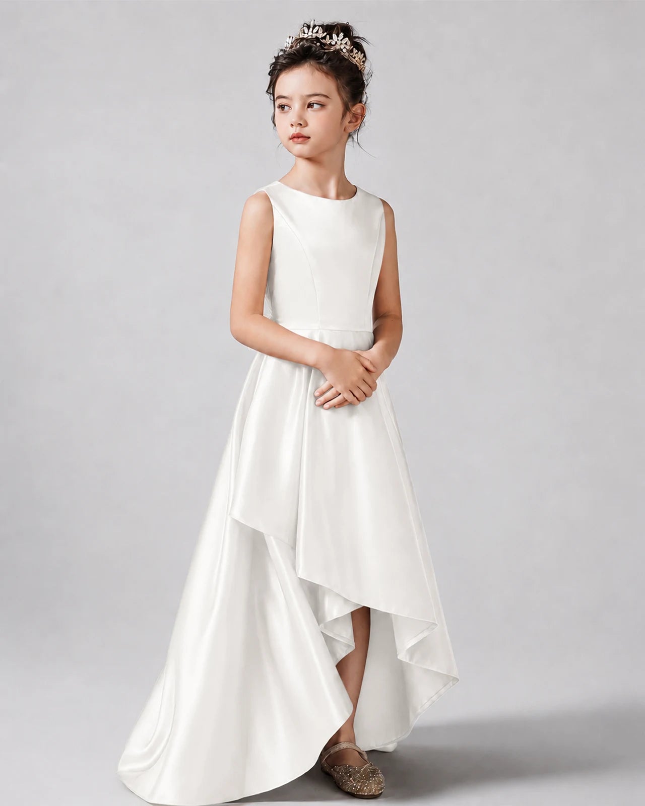 Ivory Side Satin Flower Girls Dress