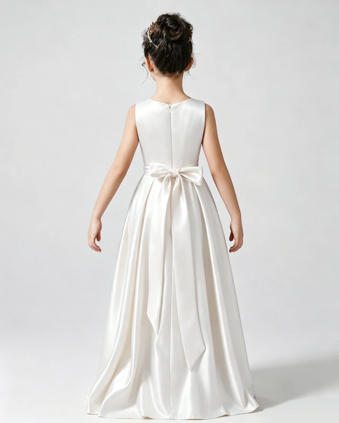 Ivory Back Satin Flower Girls Dress