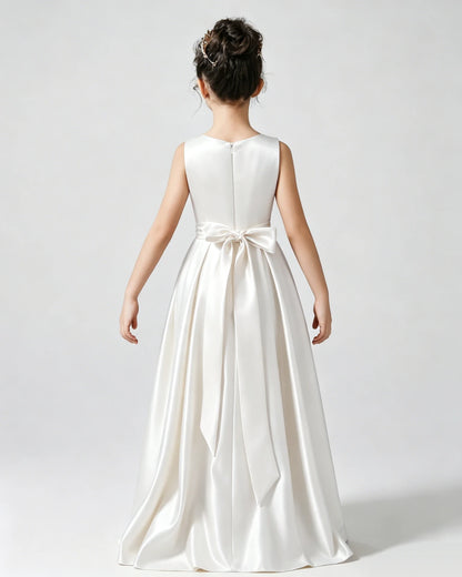 Ivory Back Satin Flower Girls Dress