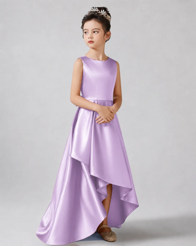 formal dresses for girls Dideyttawl Satin Sleeveless Junior Bridesmaid High Low Ball Gown Bow Back, Lavender / 14 Includes detachable bow and matching headband. Arshiner Girl Black Dress Fall