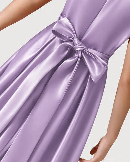 Lavender Detail Satin Flower Girls Dress