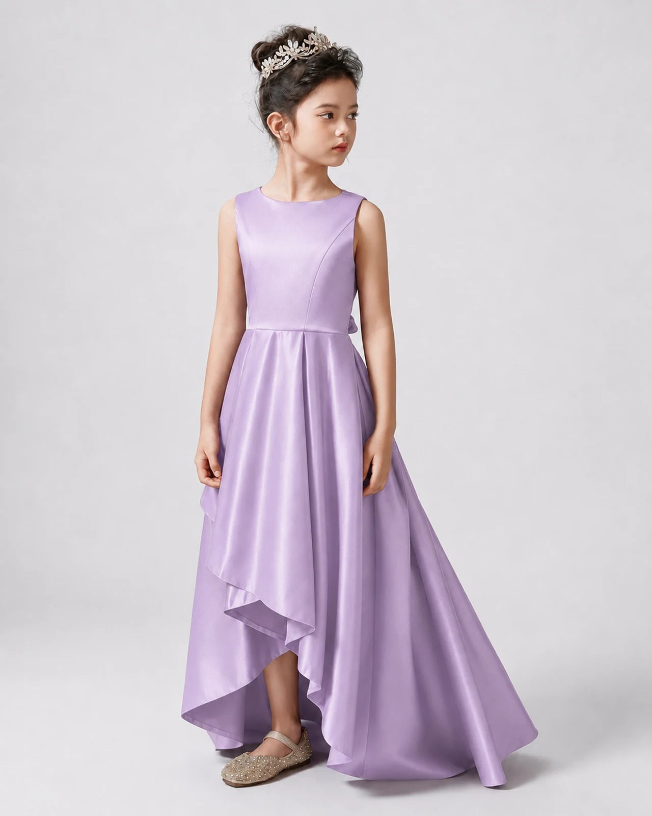 Lavender Front Satin Flower Girls Dress