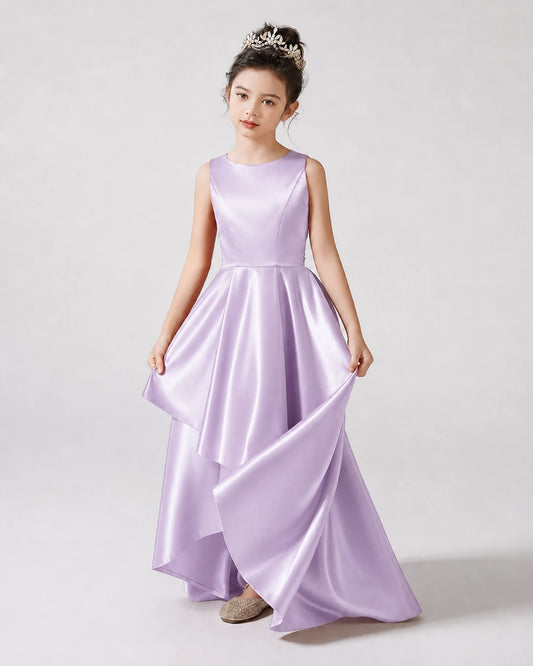 Lavender Front Satin Flower Girls Dress