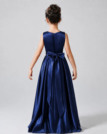 Navy Blue Back Satin Flower Girls Dress