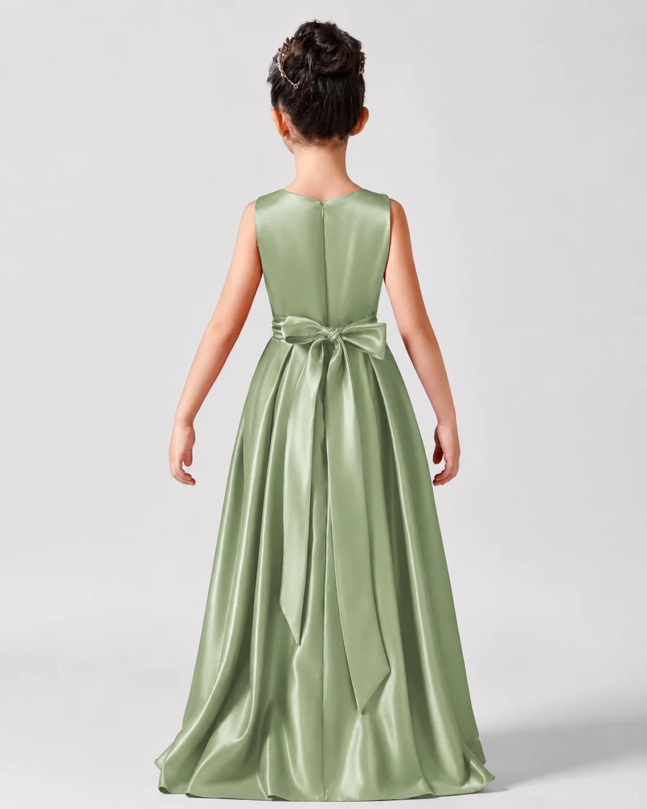 Sage Green Back Satin Flower Girls Dress