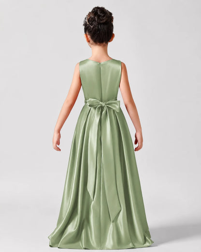 Sage Green Back Satin Flower Girls Dress