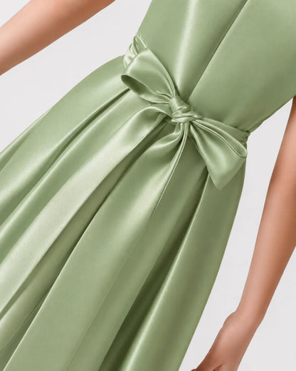 Sage Green Detail Satin Flower Girls Dress