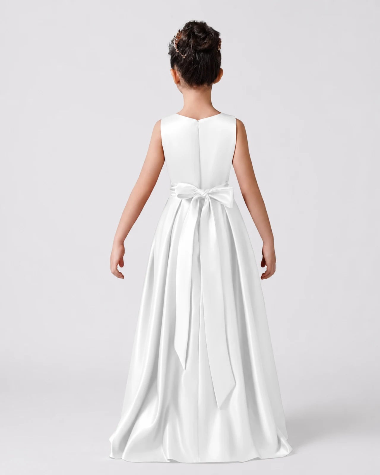 White Back Satin Flower Girls Dress