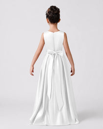 White Back Satin Flower Girls Dress