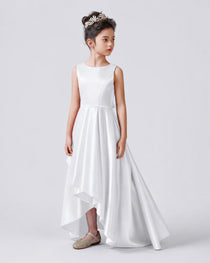 White Front Satin Flower Girls Dress