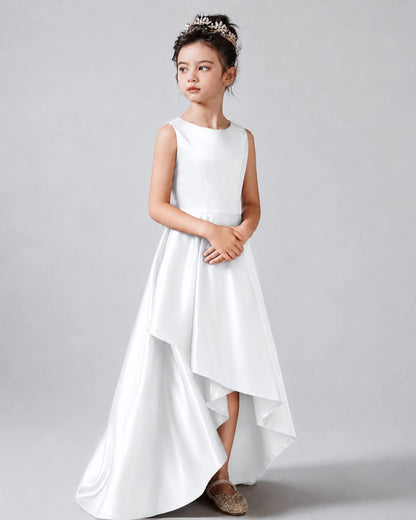 White Side Satin Flower Girls Dress