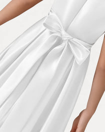 White Detail Satin Flower Girls Dress