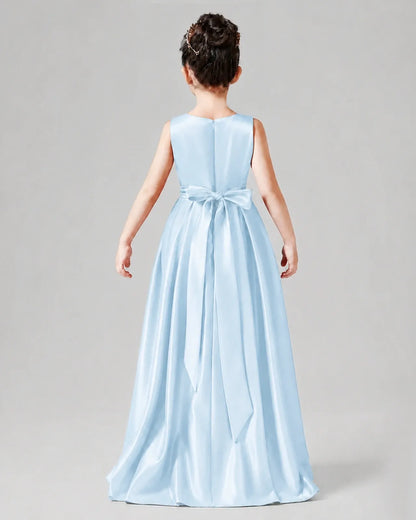Baby Blue Satin A-line Junior Bridesmaid Dress Back View