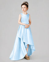 Baby Blue Satin A-line Junior Bridesmaid Dress Side View