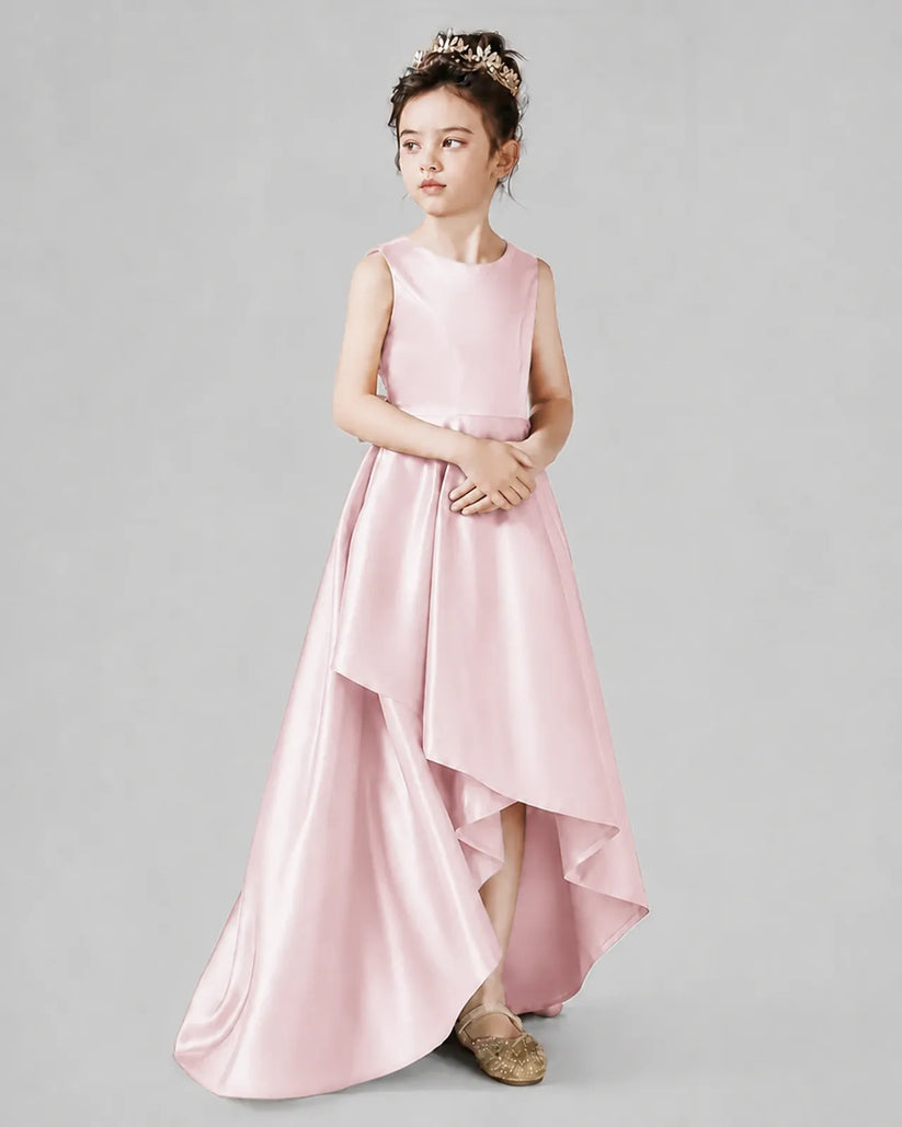 Blush Pink Satin A-line Junior Bridesmaid Dress Side View