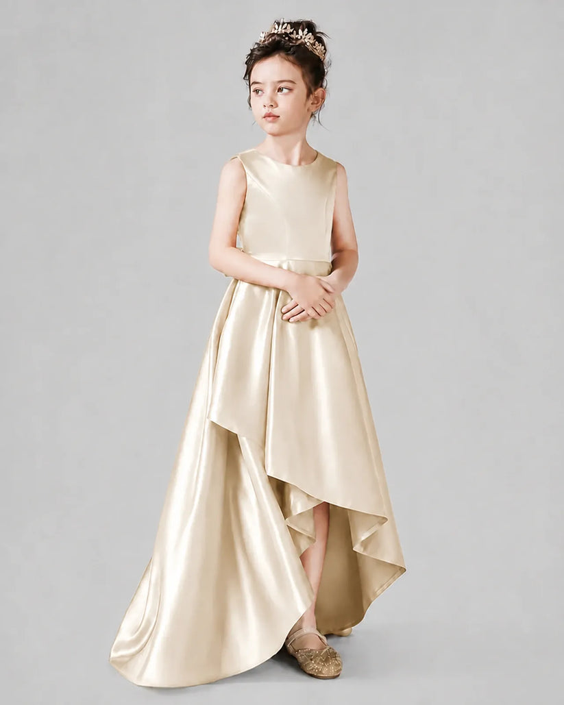 Champagne Satin A-line Junior Bridesmaid Dress Side View