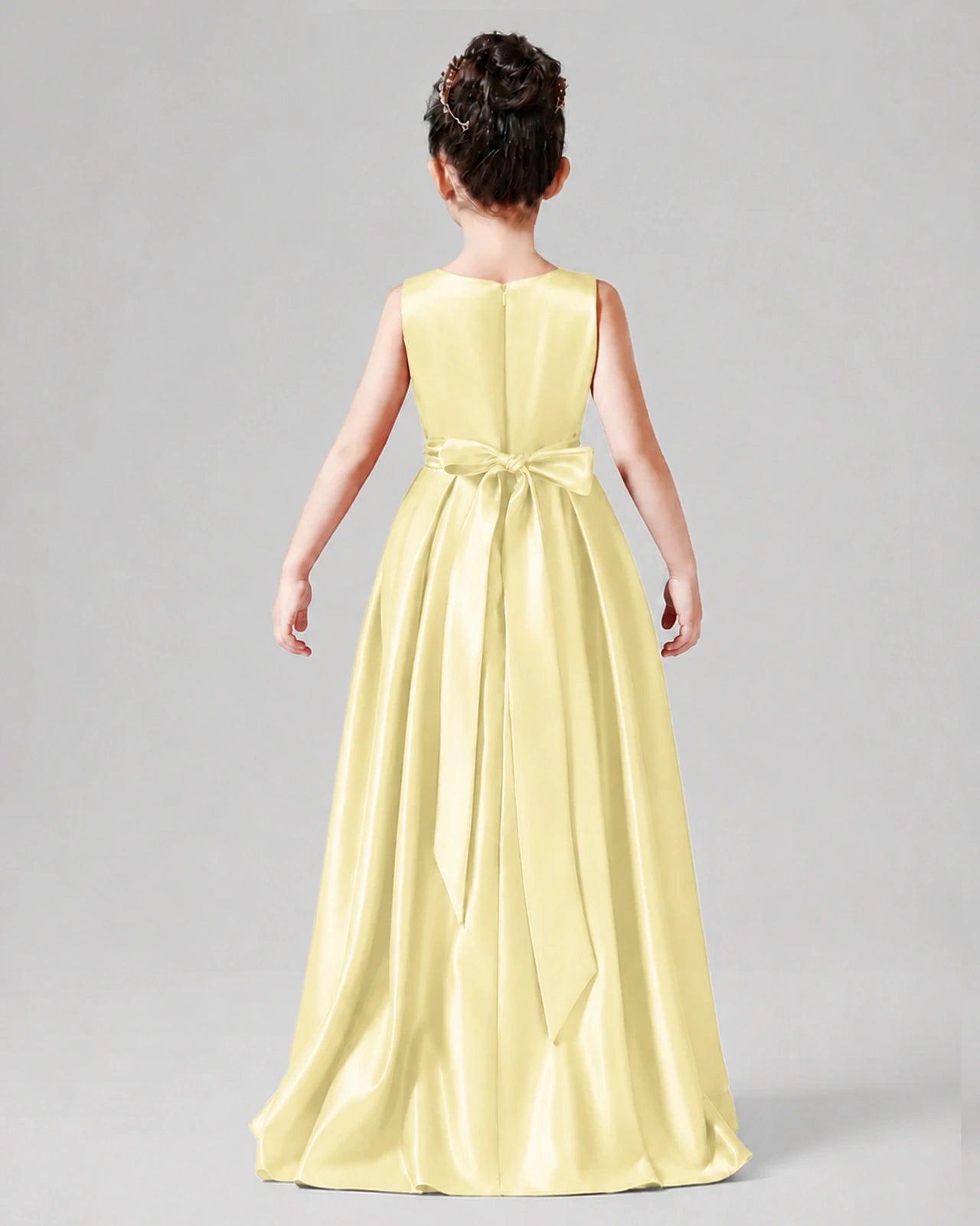 Dideyttawl Junior Bridesmaid Dress with Sleeveless Satin Bodice and High-Low Skirt