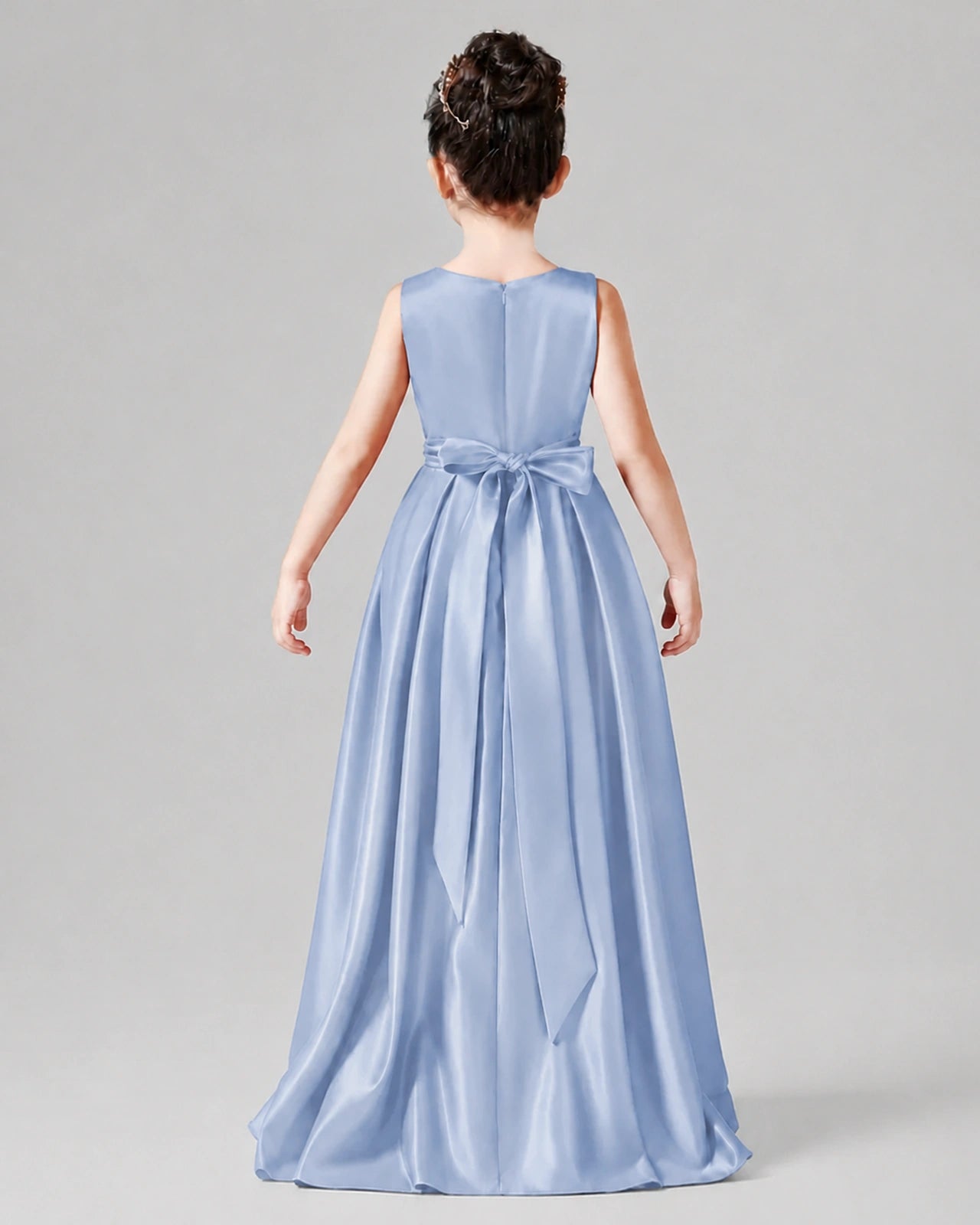 Dideyttawl Junior Bridesmaid Dress with Sleeveless Satin Bodice and High-Low Skirt