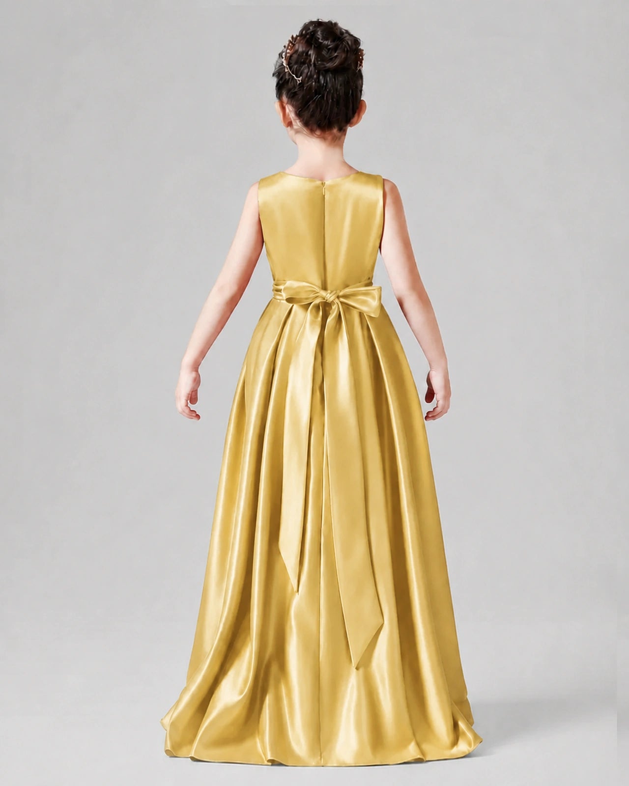 Dideyttawl Junior Bridesmaid Dress with Sleeveless Satin Bodice and High-Low Skirt