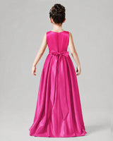 Hot Pink Satin A-line Junior Bridesmaid Dress Back View