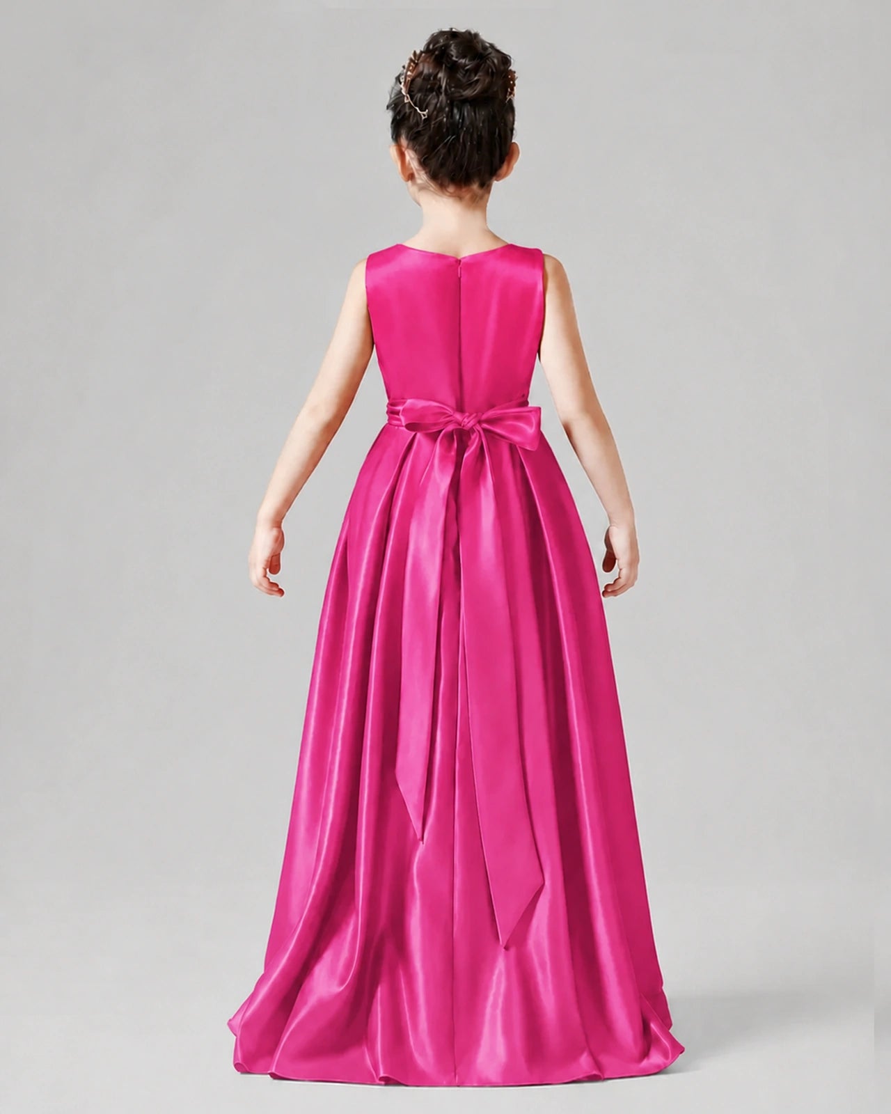 Dideyttawl Junior Bridesmaid Dress with Sleeveless Satin Bodice and High-Low Skirt