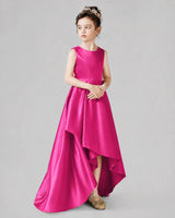 Hot Pink Satin A-line Junior Bridesmaid Dress Side View