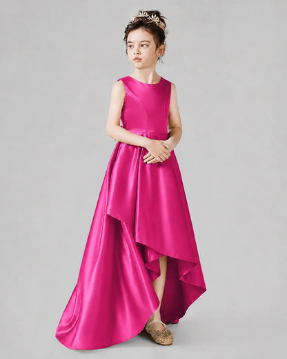 Hot Pink Satin A-line Junior Bridesmaid Dress Side View