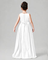 Ivory Satin A-line Junior Bridesmaid Dress Back View
