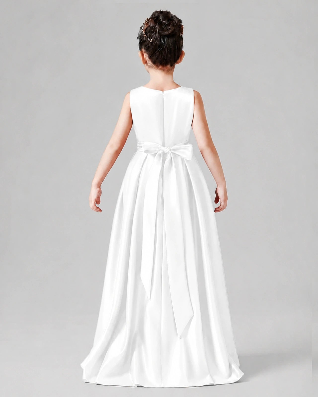 Dideyttawl Junior Bridesmaid Dress with Sleeveless Satin Bodice and High-Low Skirt