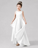 Ivory Satin A-line Junior Bridesmaid Dress Front View