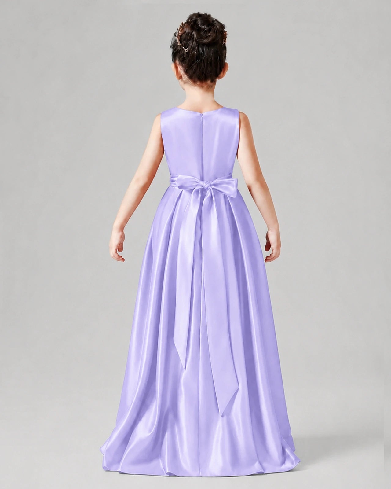 Dideyttawl Junior Bridesmaid Dress with Sleeveless Satin Bodice and High-Low Skirt