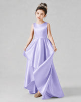 Lavender Satin A-line Junior Bridesmaid Dress Front View