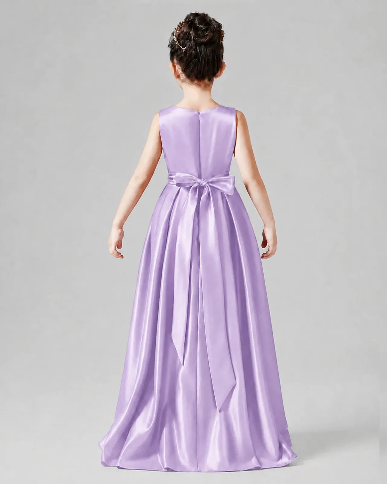 Lilac Satin A-line Junior Bridesmaid Dress Back View