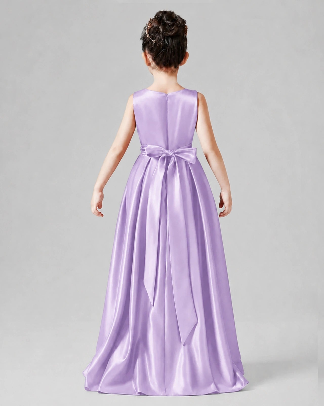 Dideyttawl Junior Bridesmaid Dress with Sleeveless Satin Bodice and High-Low Skirt