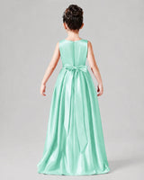 Mint Green Satin A-line Junior Bridesmaid Dress Back View