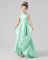 Mint Green Satin A-line Junior Bridesmaid Dress Front View