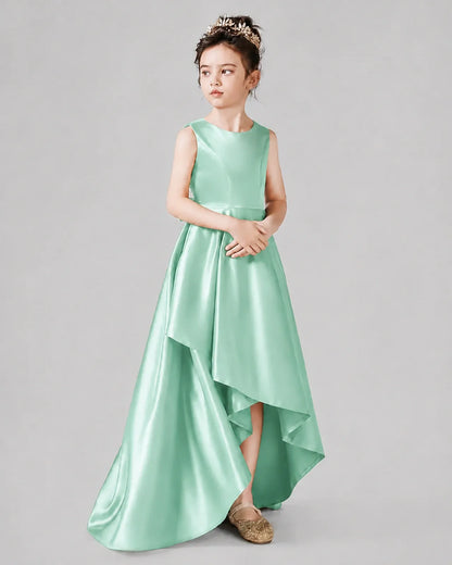 Mint Green Satin A-line Junior Bridesmaid Dress Side View