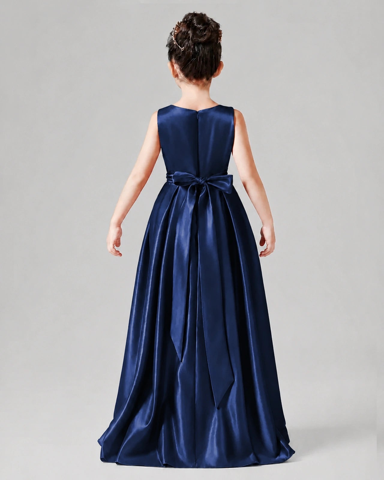Dideyttawl Junior Bridesmaid Dress with Sleeveless Satin Bodice and High-Low Skirt