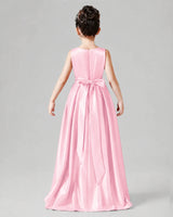 Pink Satin A-line Junior Bridesmaid Dress Back View