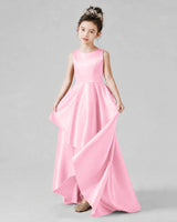 Pink Satin A-line Junior Bridesmaid Dress Front View