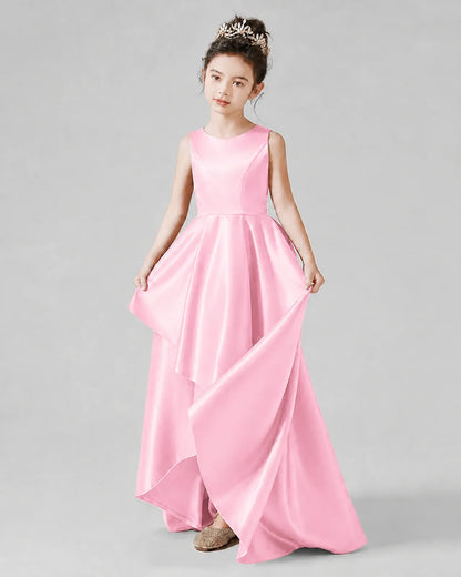 Pink Satin A-line Junior Bridesmaid Dress Front View