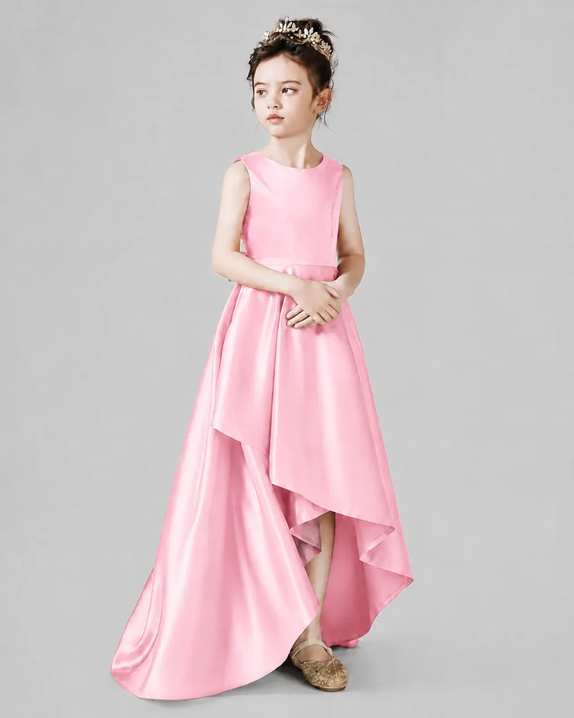 Pink Satin A-line Junior Bridesmaid Dress Side View