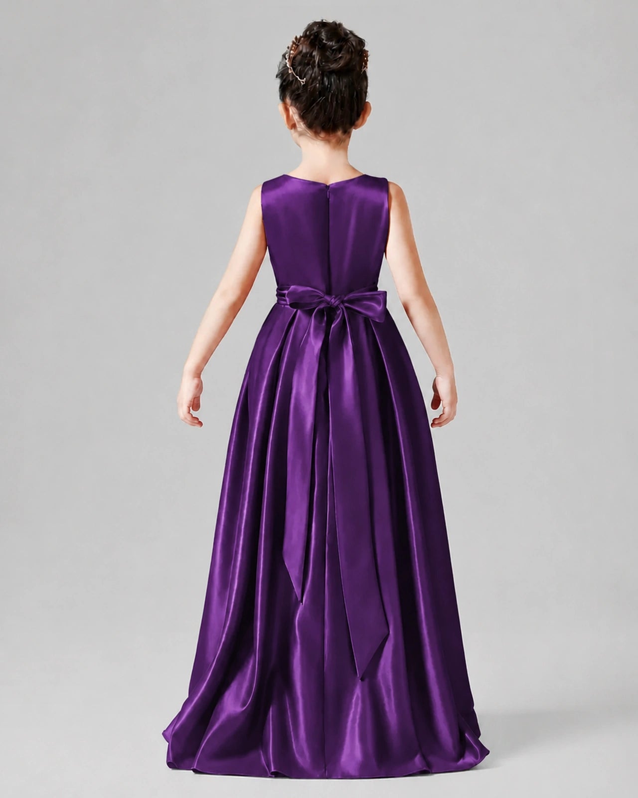 Dideyttawl Junior Bridesmaid Dress with Sleeveless Satin Bodice and High-Low Skirt