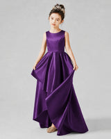 Purple Satin A-line Junior Bridesmaid Dress Front View
