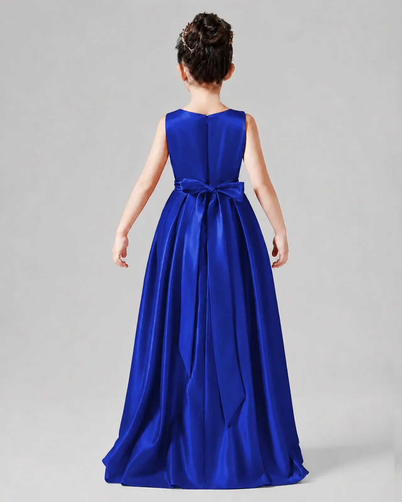 Royal Blue Satin A-line Junior Bridesmaid Dress Back View