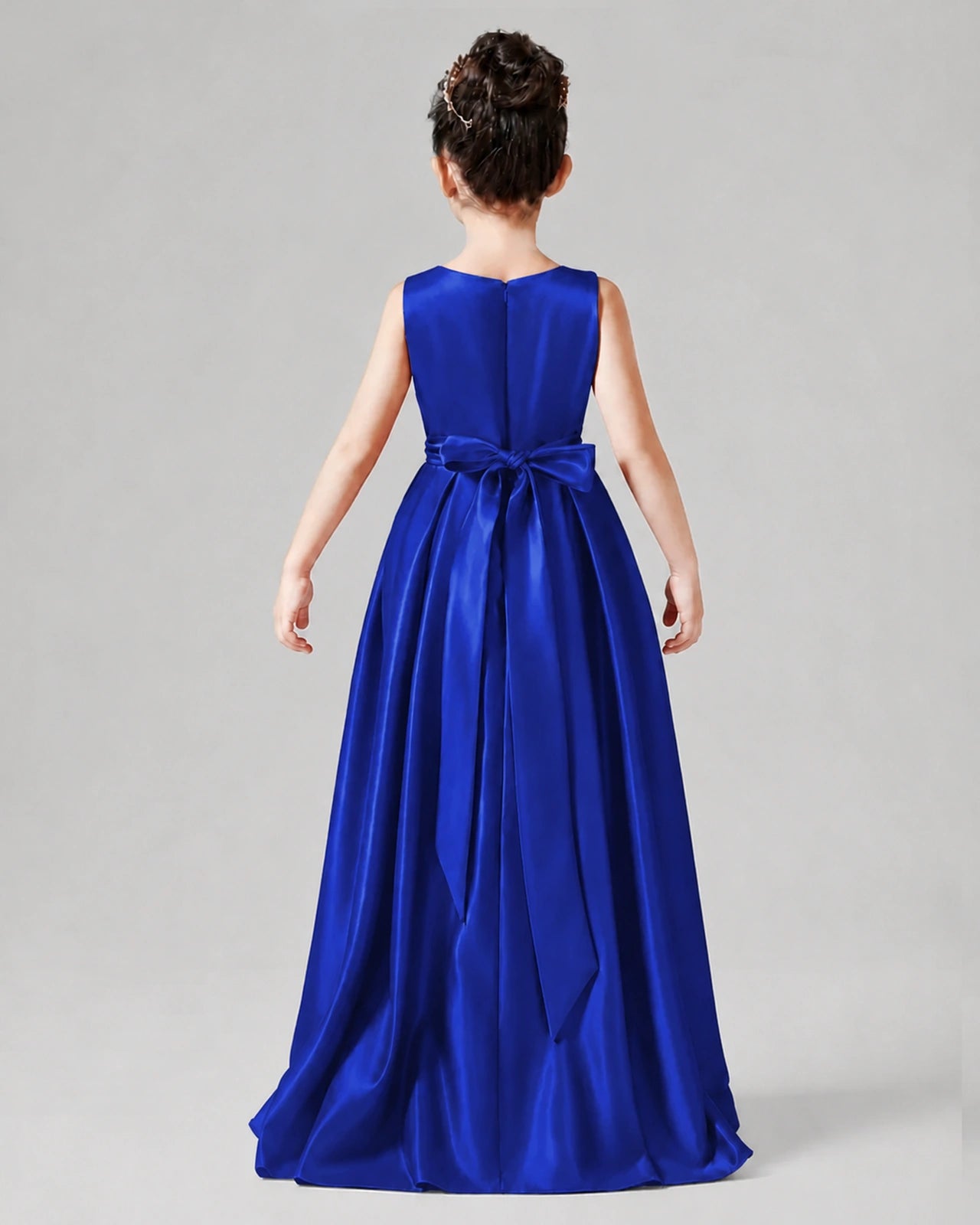 Dideyttawl Junior Bridesmaid Dress with Sleeveless Satin Bodice and High-Low Skirt