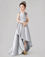Silver Satin A-line Junior Bridesmaid Dress Side View