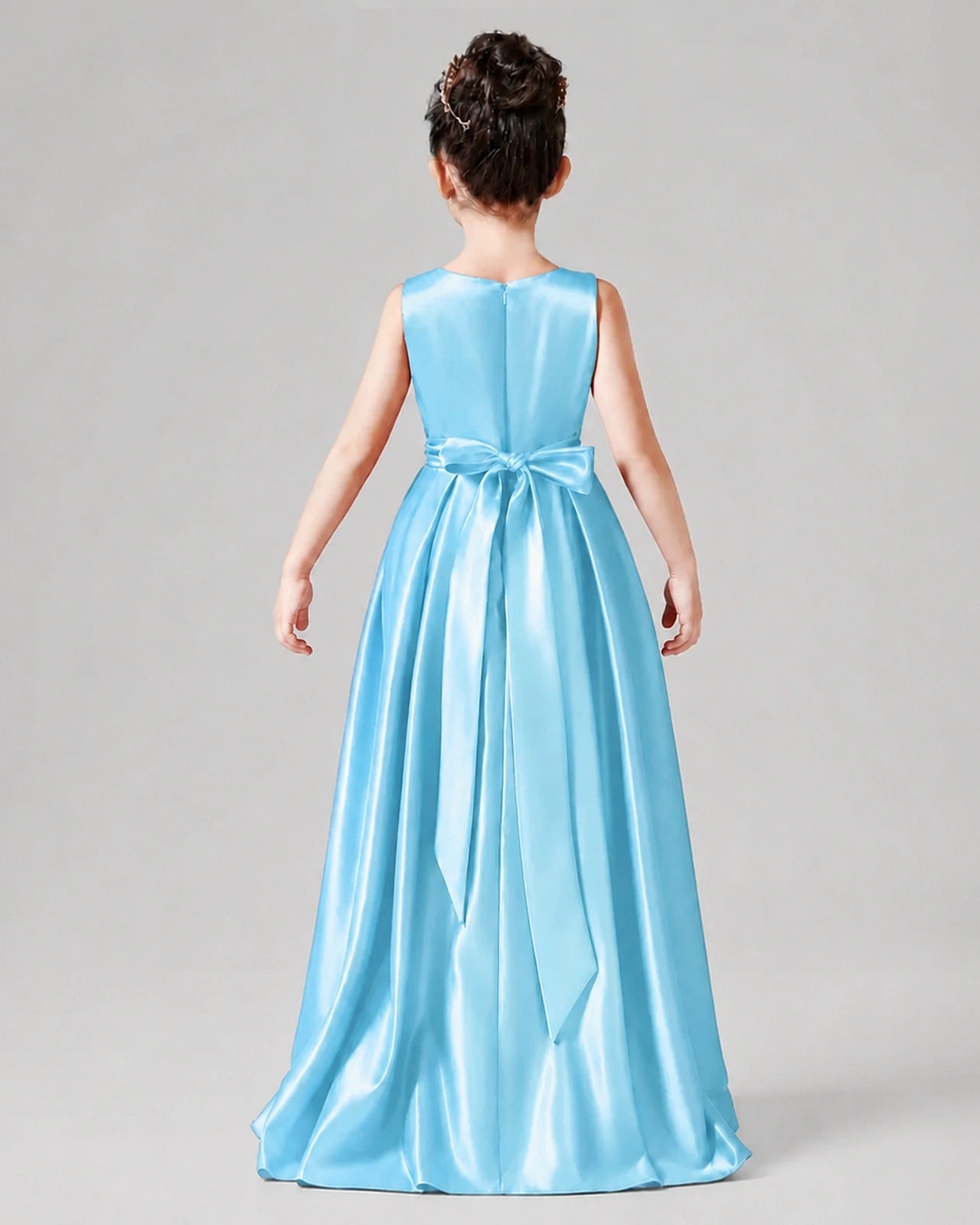 Dideyttawl Junior Bridesmaid Dress with Sleeveless Satin Bodice and High-Low Skirt