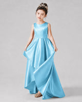 Sky Blue Satin A-line Junior Bridesmaid Dress Front View