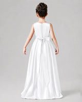 White Satin A-line Junior Bridesmaid Dress Back View